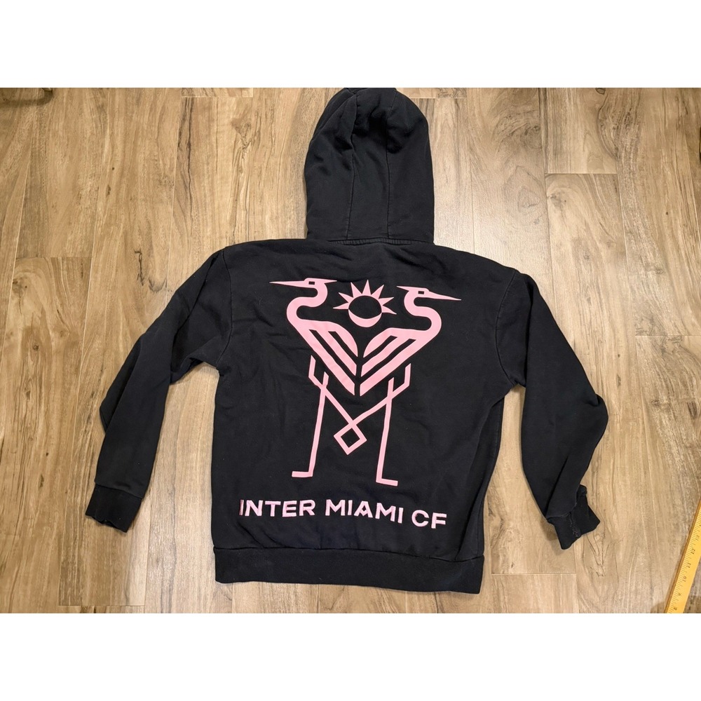 Inter Miami CF Mens Black Pink Heron Logo Pullover Hoodie Size M MLS Soccer